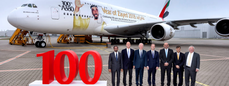 Emirates får exemplar nummer 100 av sina Airbus A380