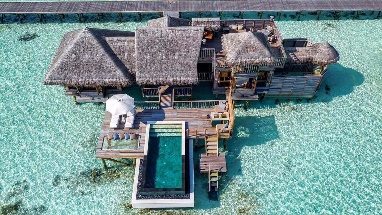 Closeup on water suite with pool at Gili Lankanfushi Maldives.
