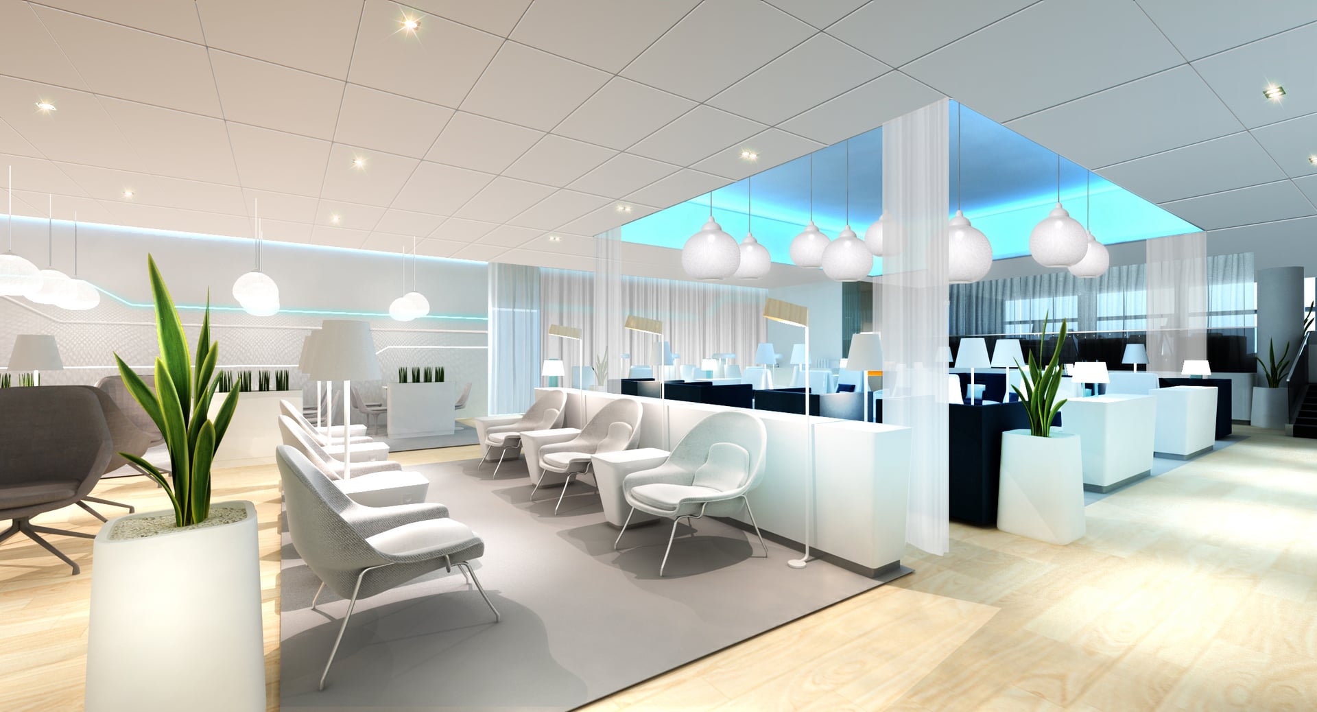 Första bilderna på Finnairs nya lounge i Helsingfors med spa och bastu