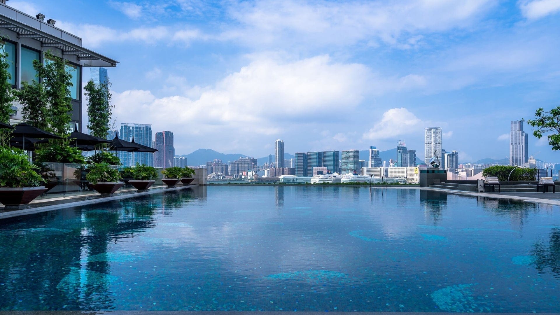Pool area with view to Hong Kong city at Four Seasons.