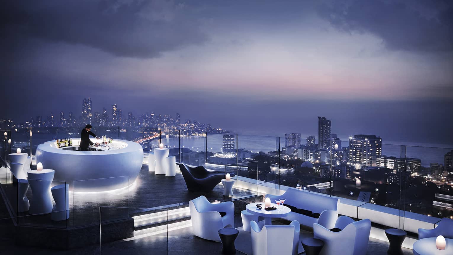 Rooftop bar and lounge with view of Mumbai at the Four Seasons Hotel, Mumbai