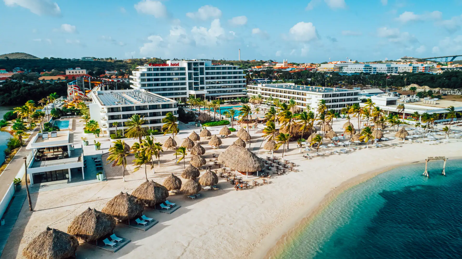 an overview of Mangrove Beach Corendon Curaçao from the ocean side
