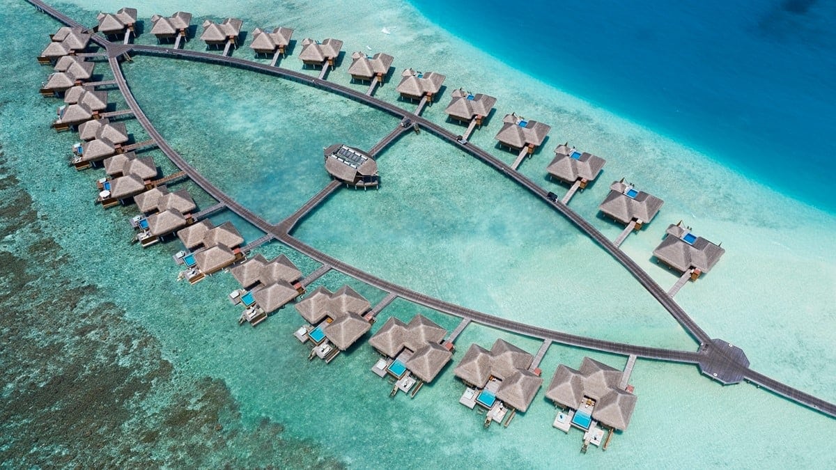 Bird view of suites at Huvafen Fushi Maldives.