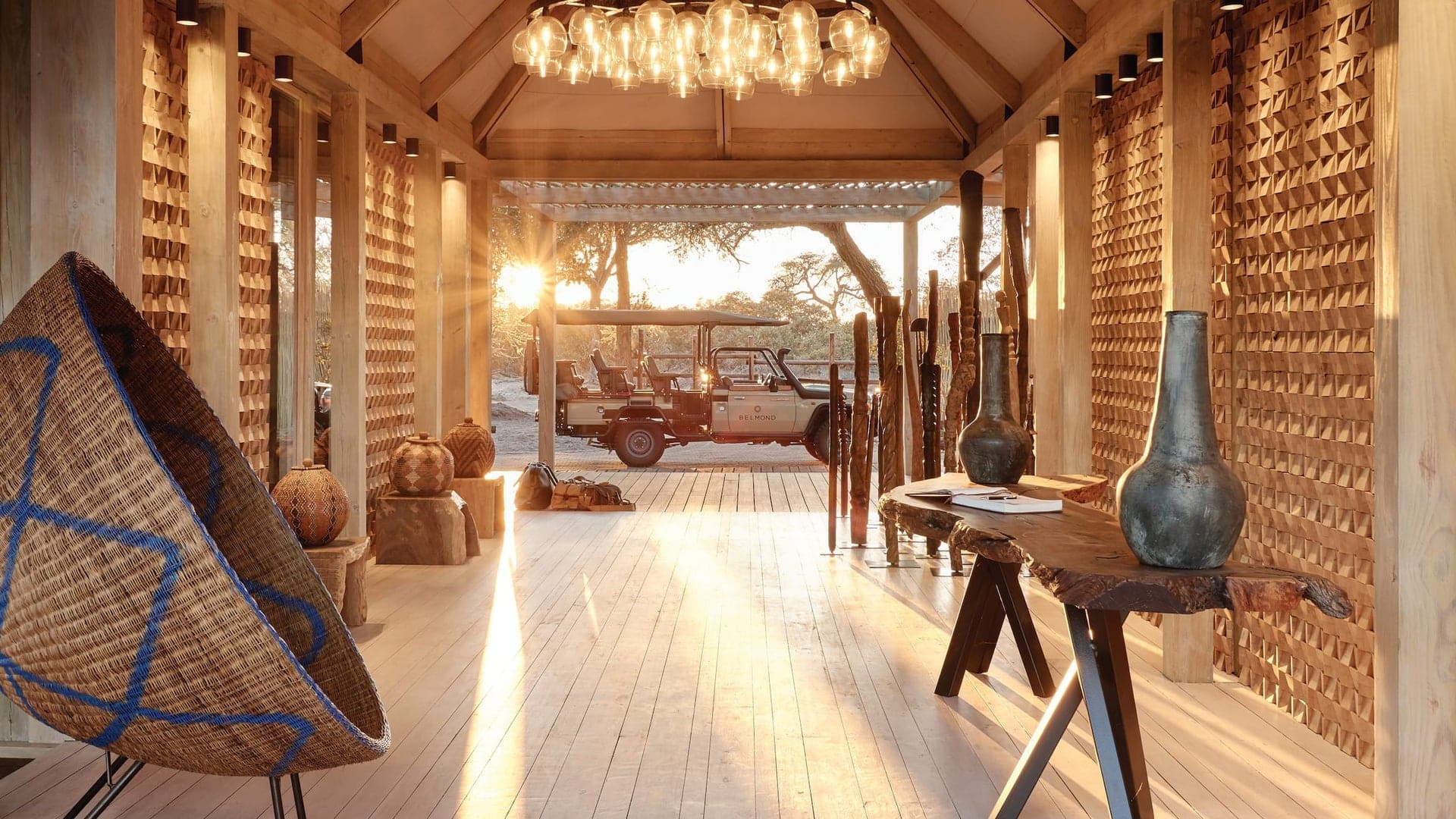 Outside Belmond Savute Elephant with a view to a safari van