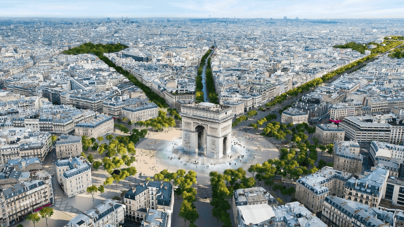 Avenue des champs-elysees seen from bird perspective