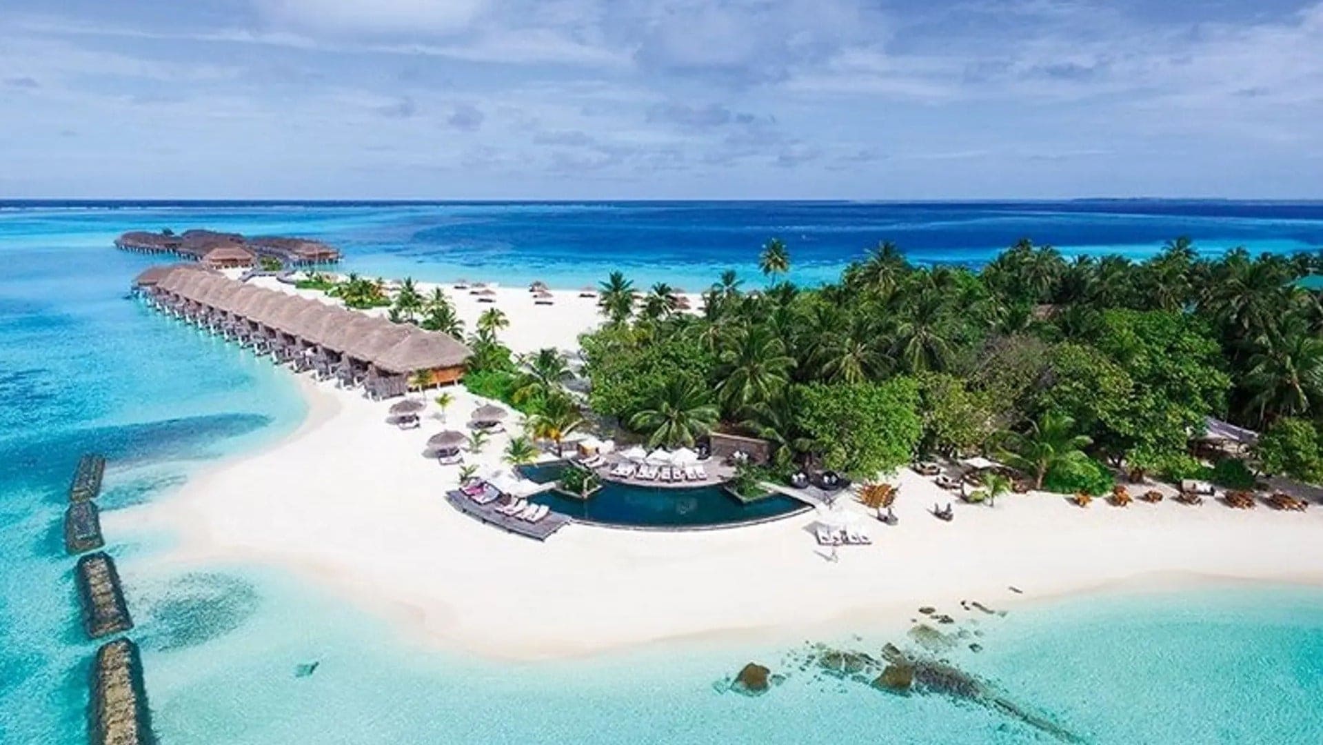 Bird view of Constance Moofushi island in Maldives.