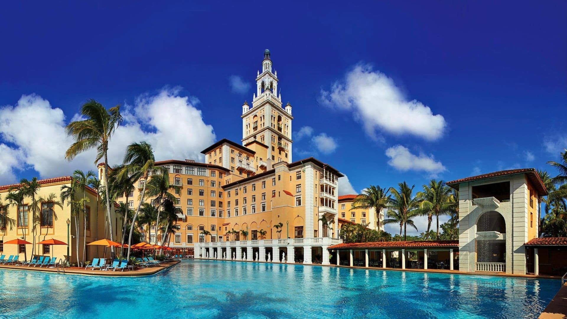 View of The Biltimore Hotel from a pool perspective in Florida