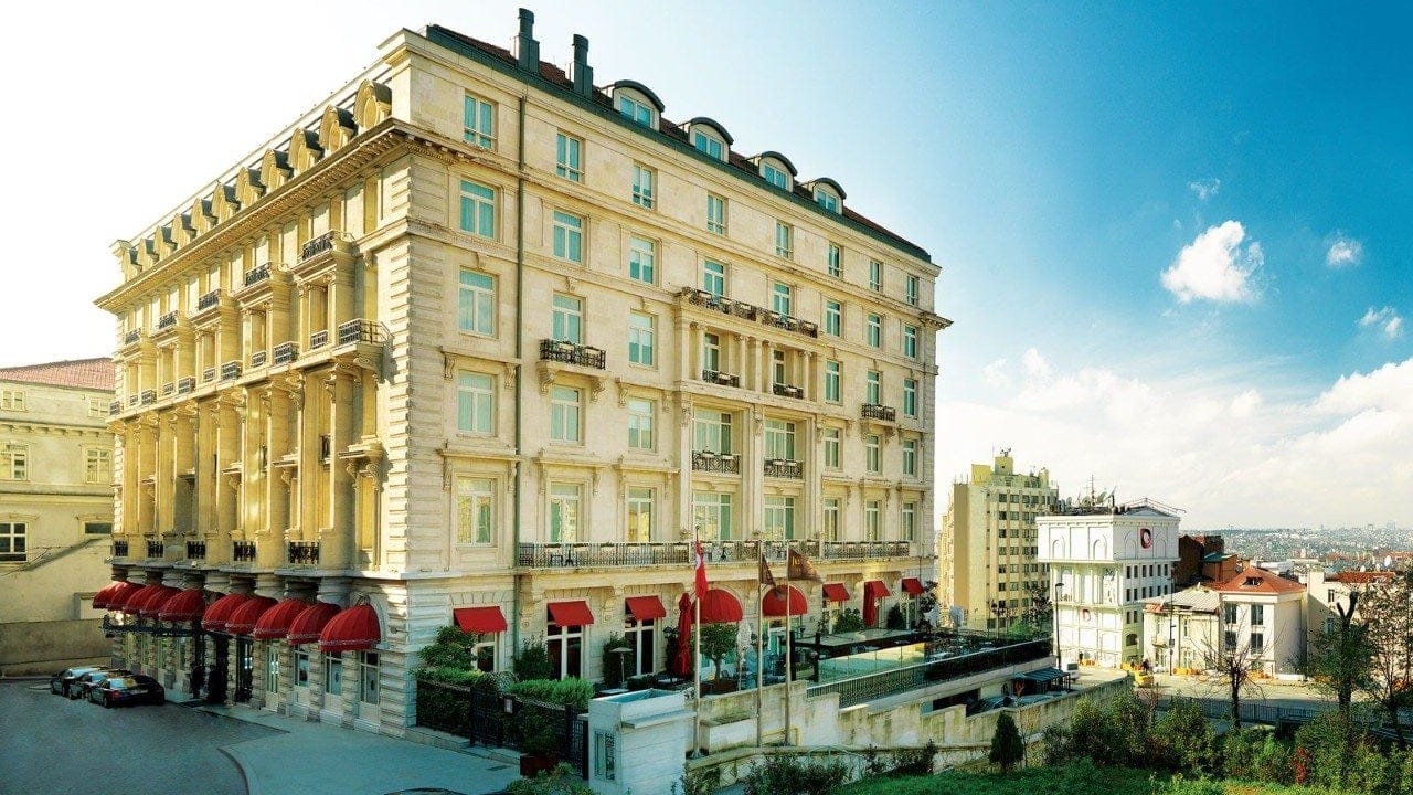 Outside view of The Historic Pera Palace in the Tepebaşı district of Pera offering a simple yet luxurious feel