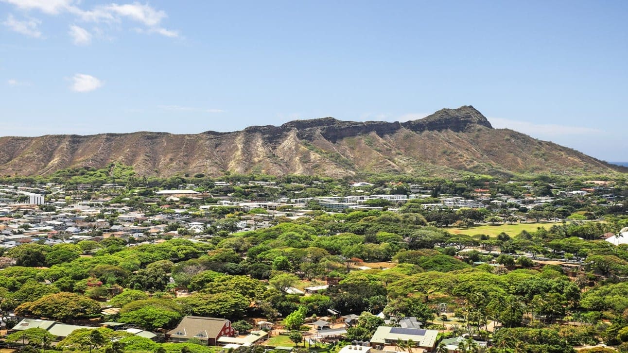 View of large green fields at Aston Waikiki Sunset.