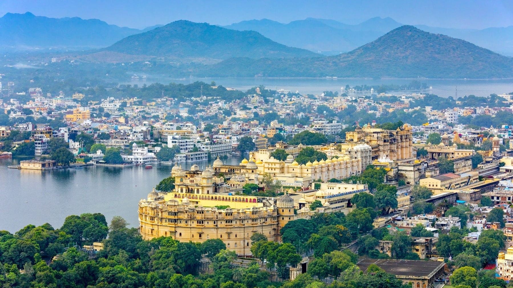 Bird perspective of Udaipur city at day time