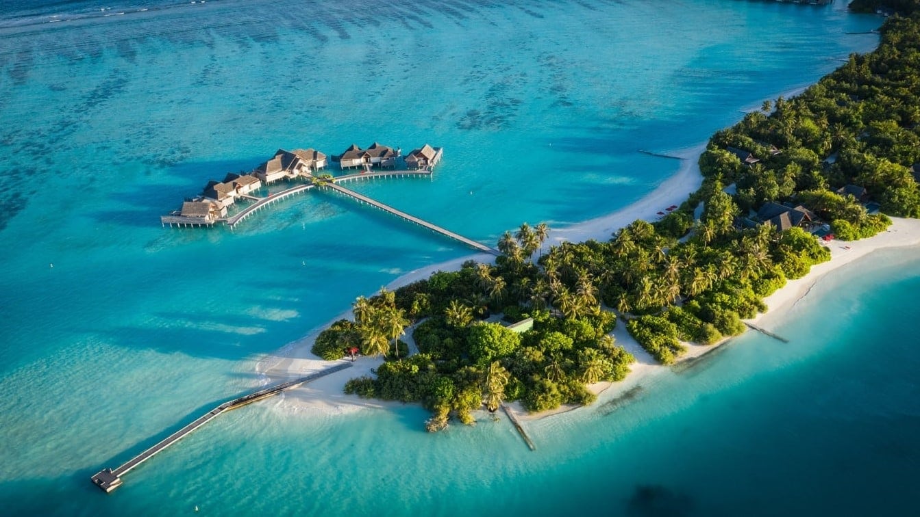 Helicopter view of Niyami Private Islands Maldives.