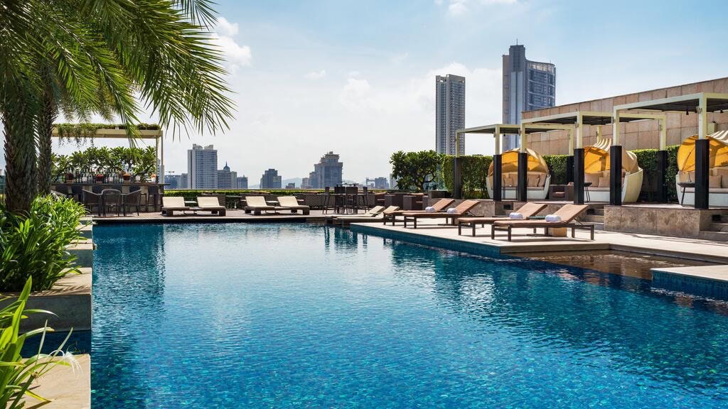 Rooftop pool with view of Mumbai city at The St. Regis, Mumbai