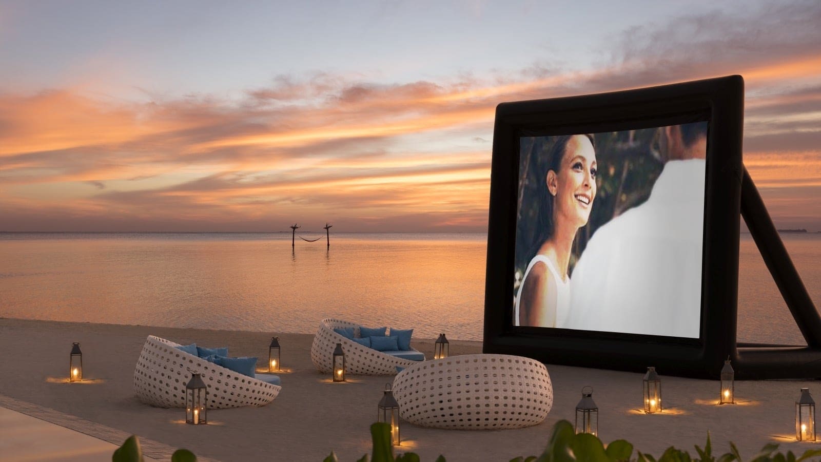 Outside cinema area at the beach in Anantara Dhigu Maldives Resort.