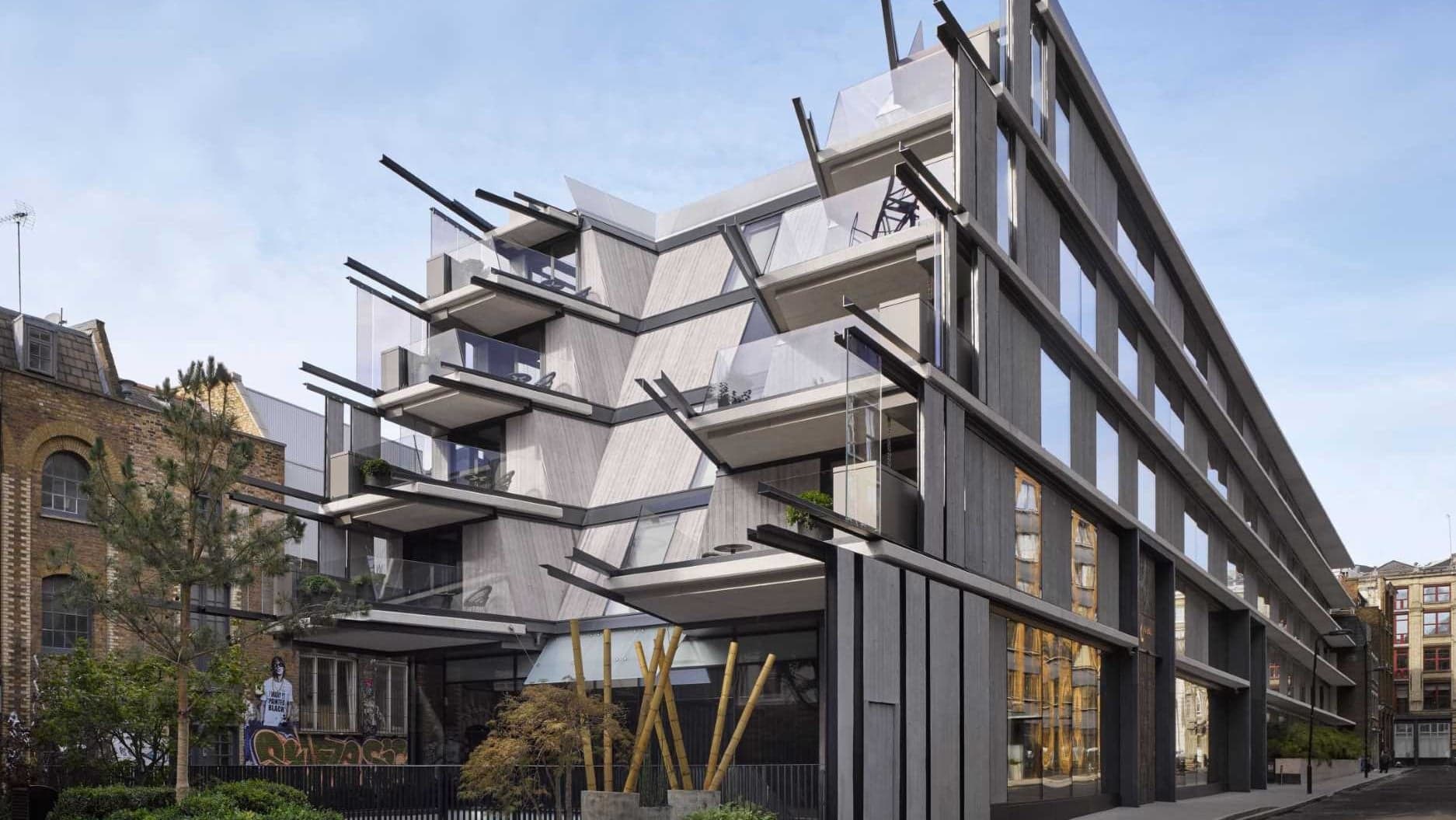 Nobu hotel london Shoreditch with black and grey finish.