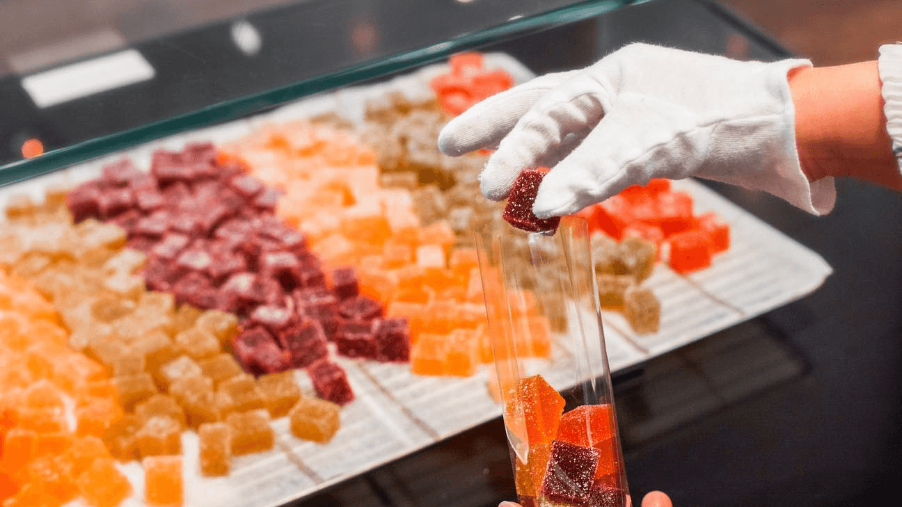 Fruit gelly being poured in a glass at Jacques Genin