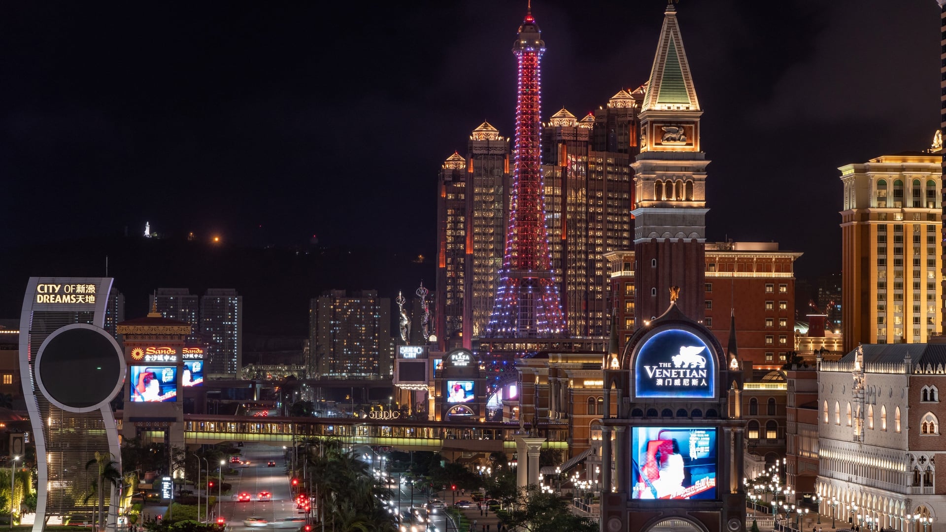Full view of Macau, Hong Kong at night tim