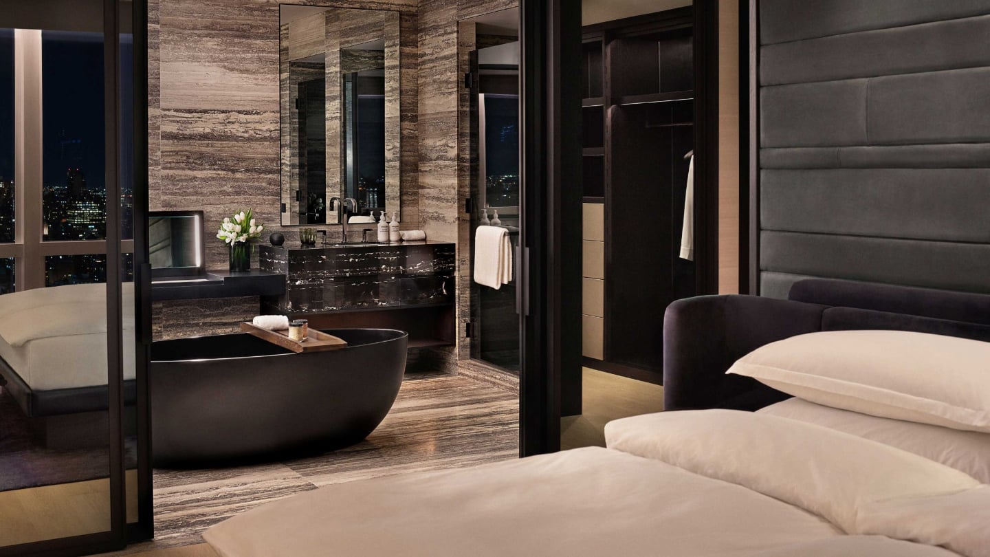 A bathroom at equinox hotel new york