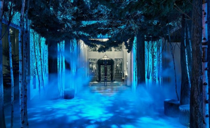 A festive magical forest in the lobby at Claridge's