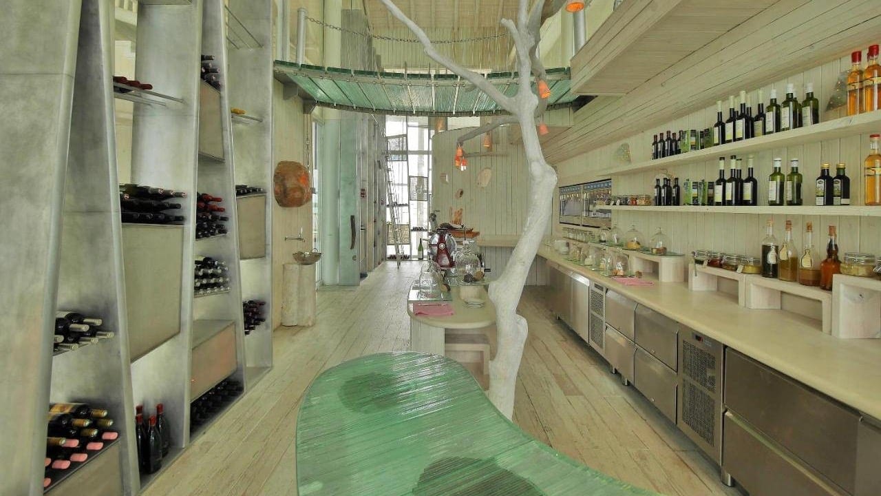 White decored drinking area at Soneva Jani, Noona Atoll.