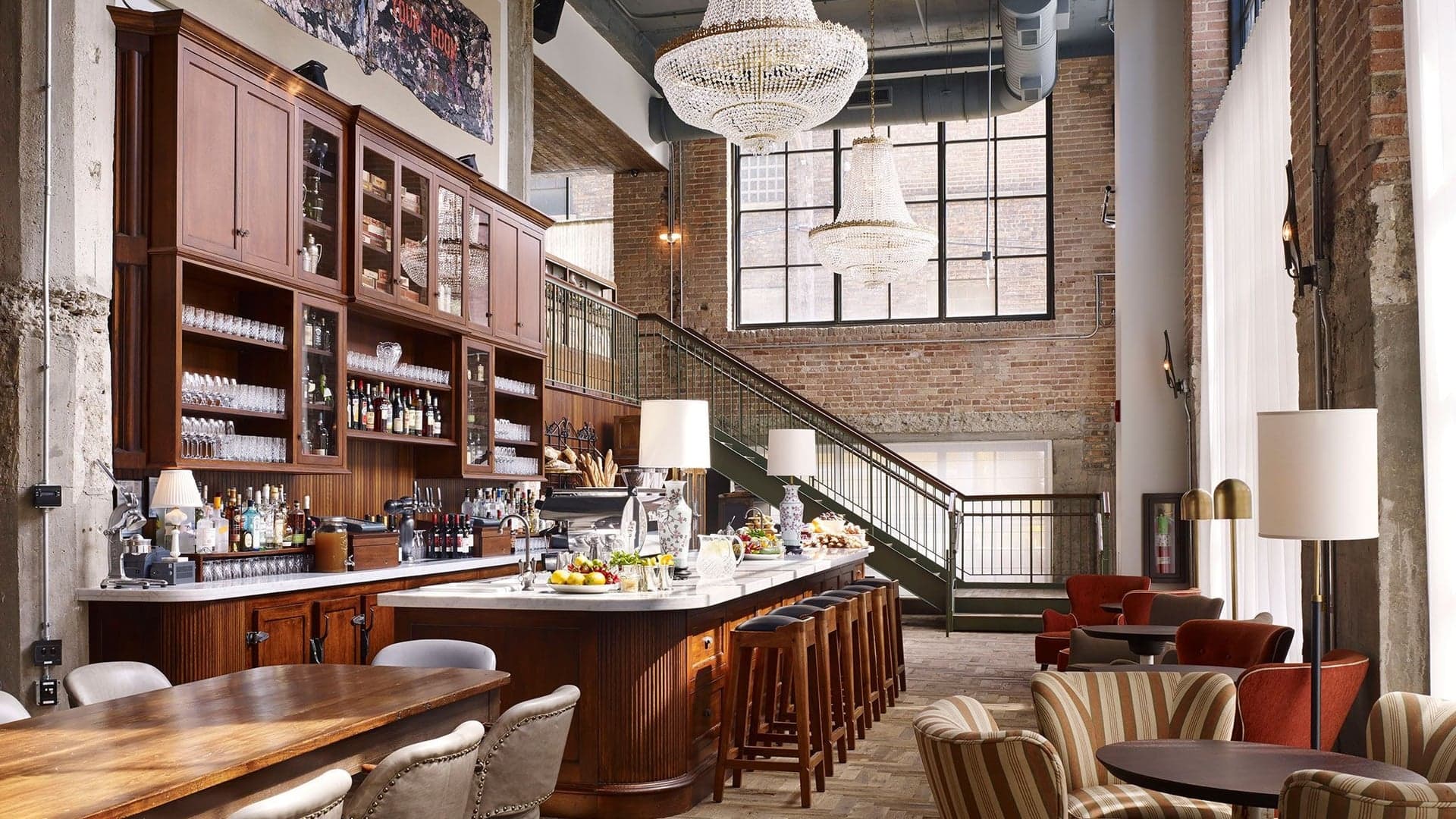 Bar area with classic New York design at Soho House Chicago